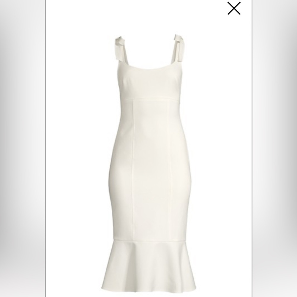 LIKELY Ellery Fluted Hem Midi Dress 4 Solid white Shoulder Bow Ties Cocktail